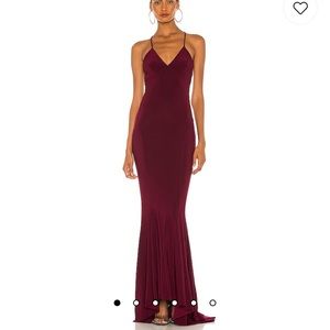 Norma Kamali Low Back Slip Mermaid Fishtail Gown Plum XS